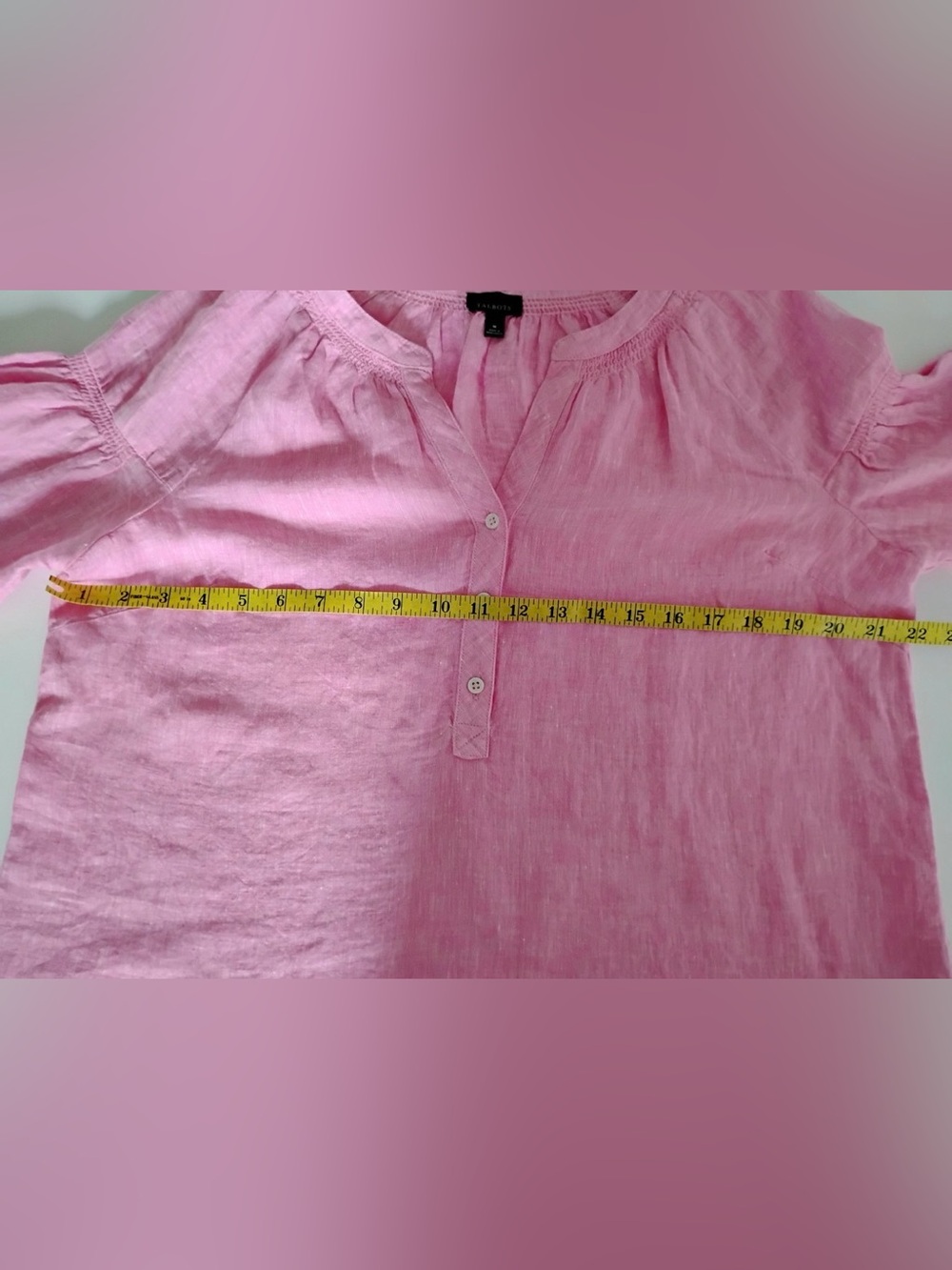 Talbots Bright Pink Linen Henley Peasant Blouse - Like New - Picture 10 of 13